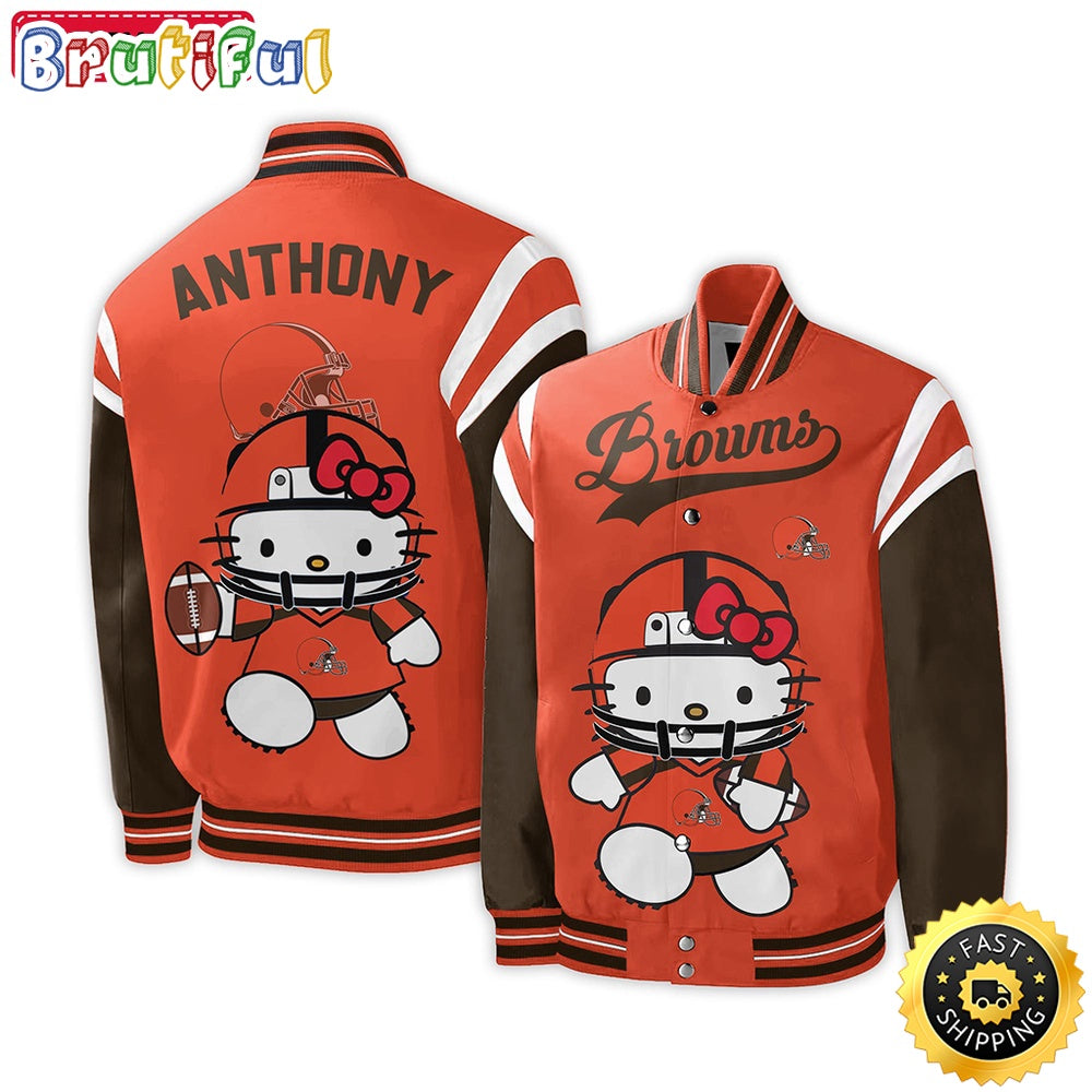 NFL Cleveland Browns Baseball Jacket Hello Kitty Personalized Baseball Jacket