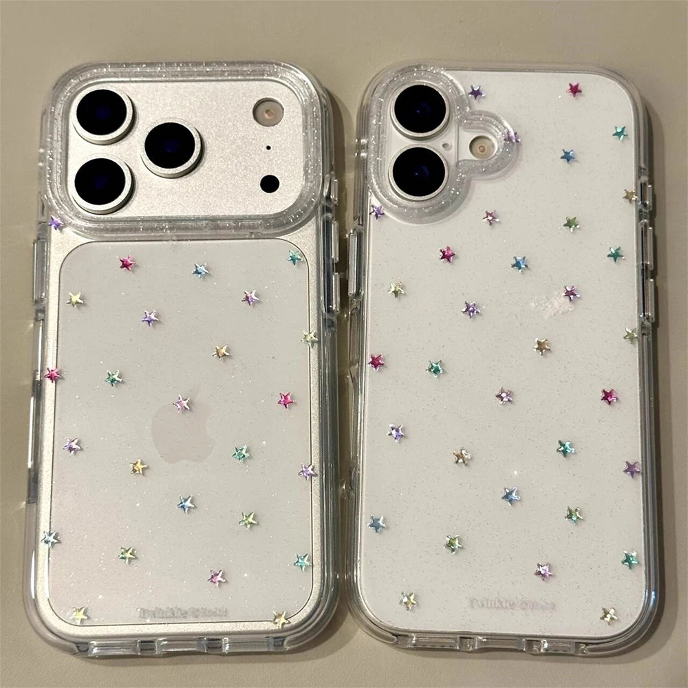Glitter Shiny Stars Imd Transparent Back Cover for Iphone 17 16 Pro Max 13 14 15 Promax Ins Protector Shockproof Phone Case