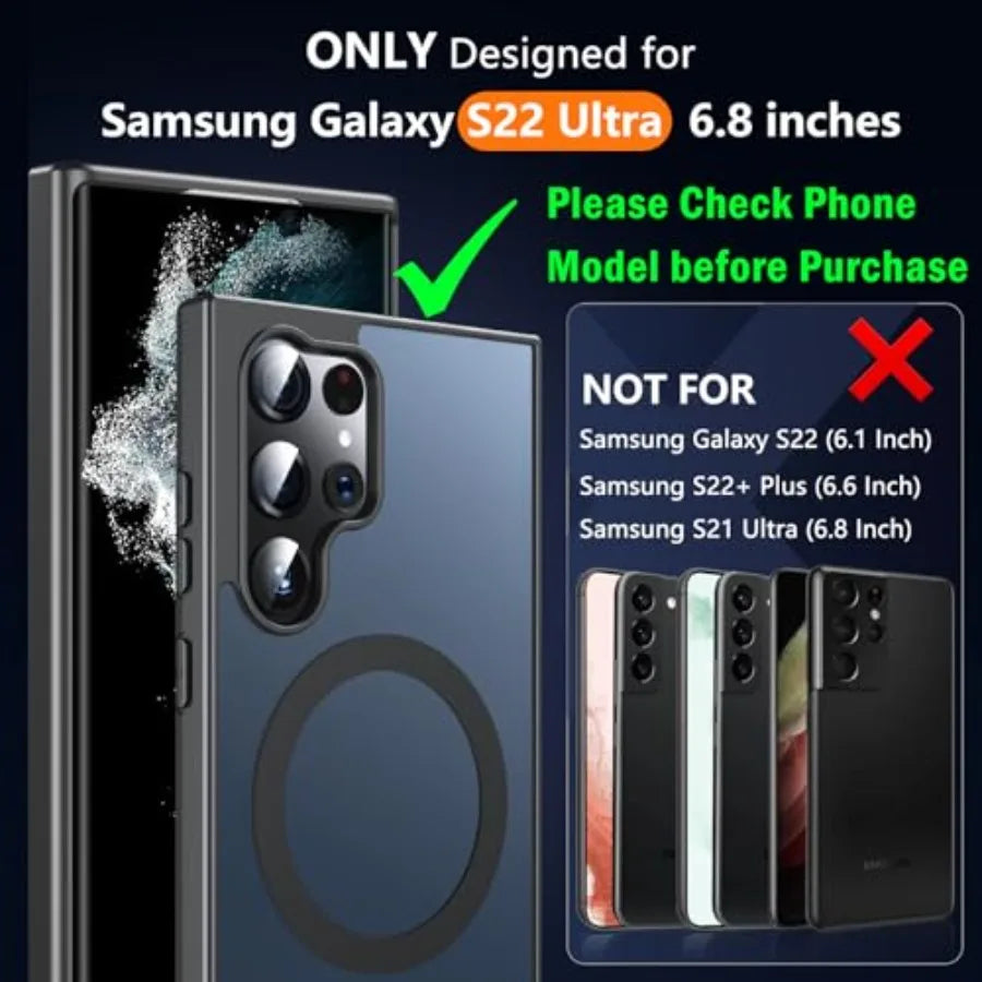 for Samsung Galaxy S22 Ultra Case with Stand, Compatible with MagSafe, Magnetic Phone Case Military-Grade Protection Shockproof