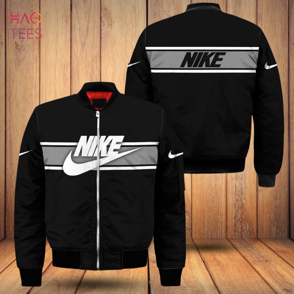 New Nike Luxury Brand Full Black Mix White Logo Bomber Jacket Limited Edition