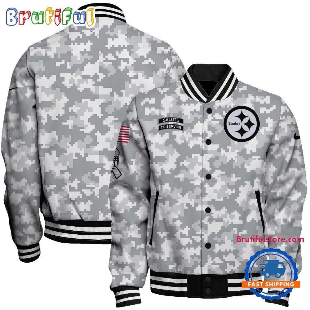 Pittsburgh Steelers National Football League Arctic Camo Salute To Service Veterans Varsity Jacket